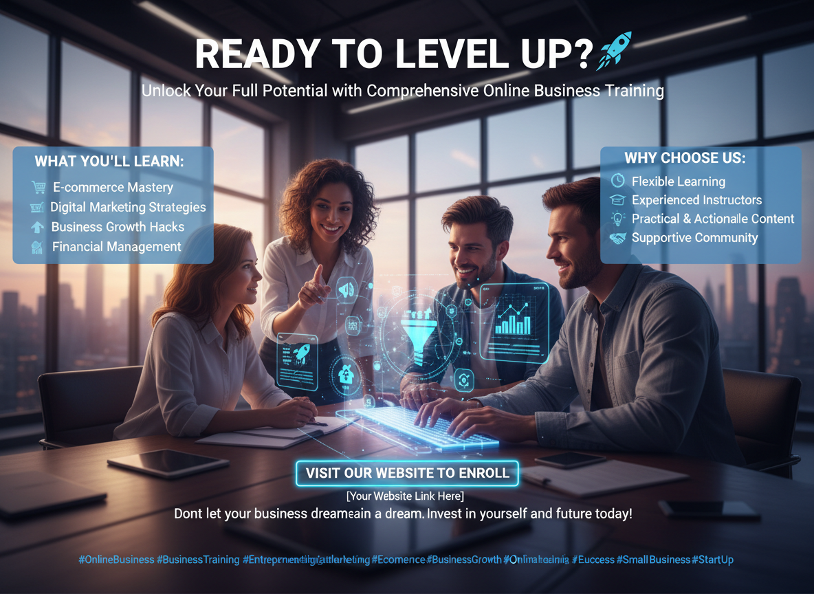 Firefly_Gemini Flash_Create an advertising post for online business training services. 284249